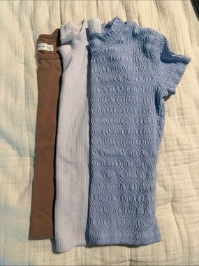 abercrombie kids Short-Sleeve Ribbed Tees in Blue, Light Blue & Brown
